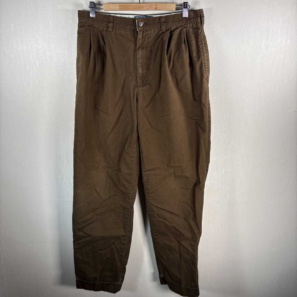 Polo Ralph Lauren Hammond Pants Mens 33x30 Brown Pleated Cuffed Cotton Chino